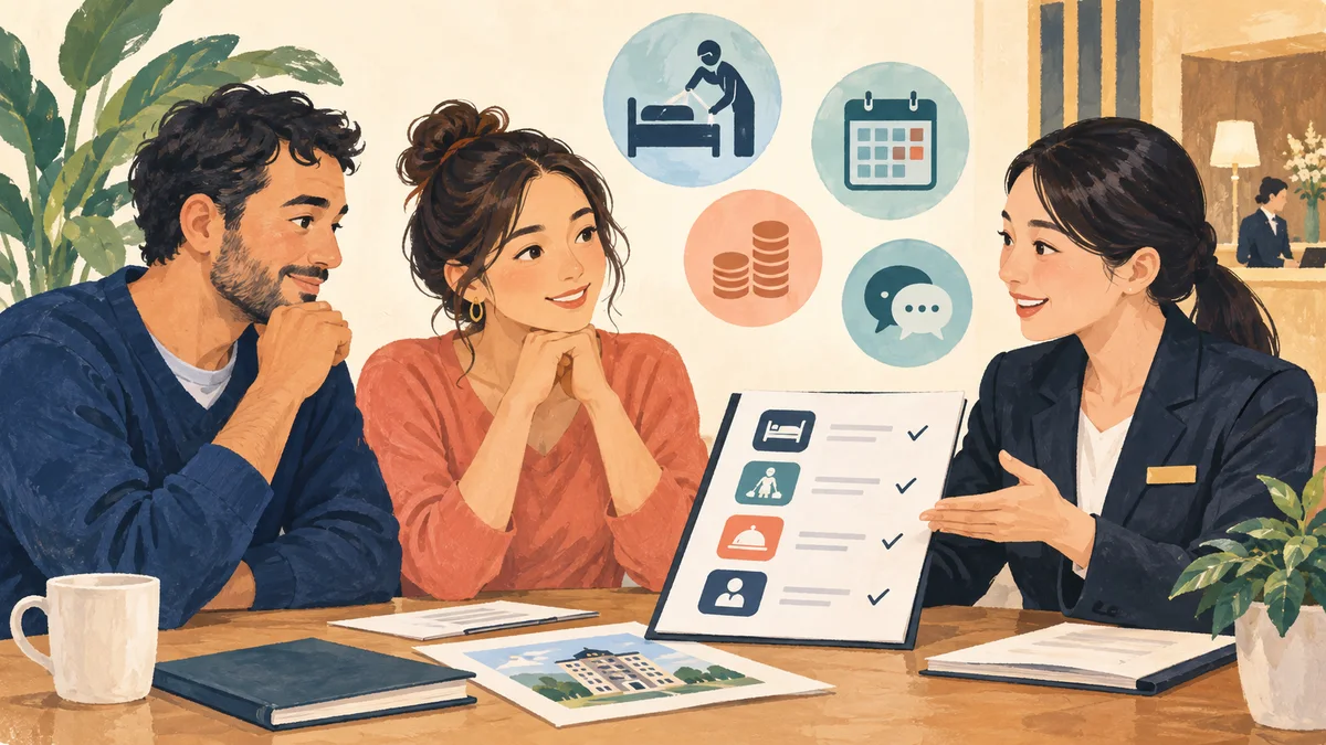 Job seekers discussing hotel duties and working conditions with an adviser